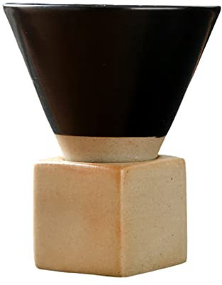 Coarse Pottery Coffee Mug with Base, Vintage Triangular Cone Funnel Ceramic Cup, Creative Ceramic Cup Tea Mugs for Coffee Milkshake Tea Latte Sake Yogurt(#3)