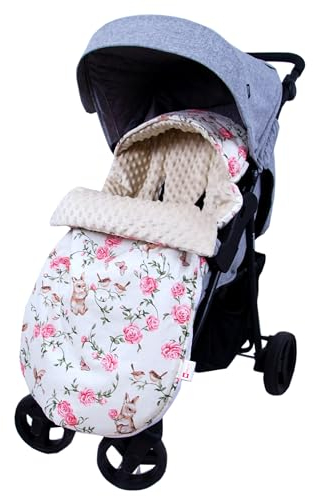 BabyLux FUßSACK 90cm Minky Babyschale Kinderwagen Buggy Jogger Herbst Sommer Frühling (140. Zauberhafte Rosenhüpfer)
