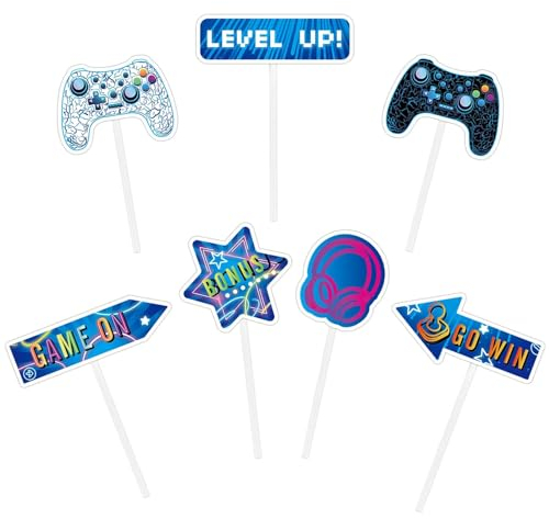 WERNNSAI Video Game Cupcake Toppers - 35 PCS Gamer Party Cupcake Cake Toppers for Boys Kids Game Themed Birthday Party Decorations Dinner Dessert Picks Gaming Night Party Supplies