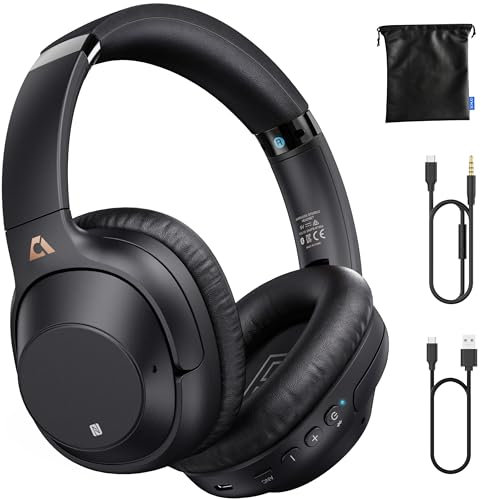 Lavales E500 Pro Over Ear Kopfhörer Bluetooth 5.2 Hybrid Aktiver Noise Cancelling für Flugzeug,90H Wired & Wireless Kopfhörer Bluetooth mit Mikrofon für TV/PC/Handy/Tablet(Schwarz)