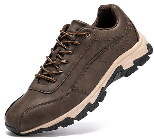 Aocase Chaussures Orthopédiques Pied Large Homme Slip on Baskets sans Lacets Décontractées Confortable Mode Sneakers Respirantes en Cuir Impermeable Chaussures De Sport,Marron,42/260mm