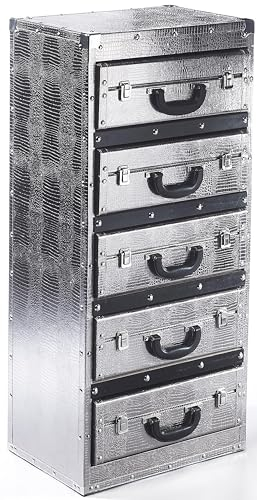 Kobolo Kofferregal mit 5 Fächern, Silber, 42x30x94cm, Schubladenregal in Kofferoptik, stilvolle & funktionale Aufbewahrung mit Stauraum