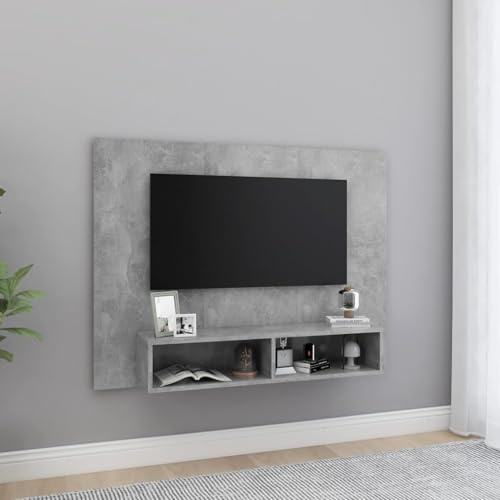 Gecheer Meuble TV mural avec compartiments ouverts Meuble TV Table flottante pour TV Table de salon en aggloméré Gris béton 120 x 23,5 x 90 cm