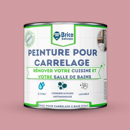 BRICOSALVAJE Vernice per piastrelle da cucina e bagno all'acqua satinata, senza primer, lavabile, elevata durezza (rosa polverato, 750 ML)