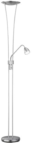 lightling LED Deckenfluter Armando, nickel Metall, Lesearm individuell verstellbar, Fluter mit 2000 Lumen, 20W (Lesearm 500 Lumen, 5W), warmweiß, Höhe: 180 cm, Auslage: 40 cm