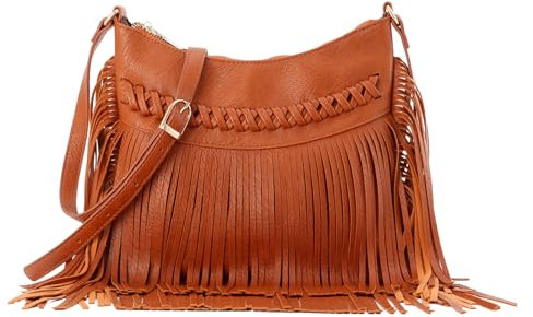 Fecialy Vintage Fransen Hobo-Taschen für Frauen PU Leder Quaste Crossbody Umhängetasche Western Fransen Geldbörse
