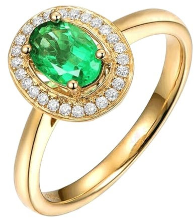 Bishilin Gold Ringe Frauen 585 18K Echtgold, Trauring Damen Einzeln Halo mit 0.8ct Oval Smaragd Eheringe Verlobungsring Nickelfrei Größe64 (20.4)