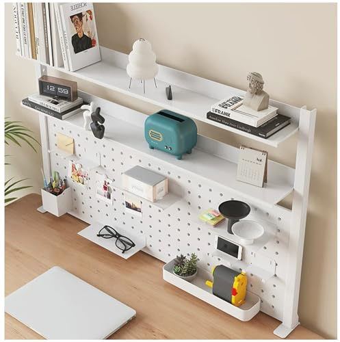 39.4in Clamp on Desk Organizer Shelf, Desk Extender with Pegboard, Gaming/Computer Desk Accessories with Shelf, Privacy Panel for Office, Clamp-on Desktop Shelving System (White, 39.4in/100cm)