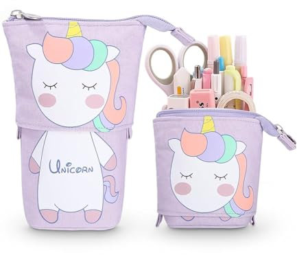 Xespis Federmäppchen Reißverschluss, Teleskopisch Mäppchen, 2-in-1 Standmäppchen, Federtasche Mädchen, Schüttelpenal Teenager, Schulmäppchen, für Mädchen Geschenke 7 8 9 10 11 12 Jahre(Rosa)