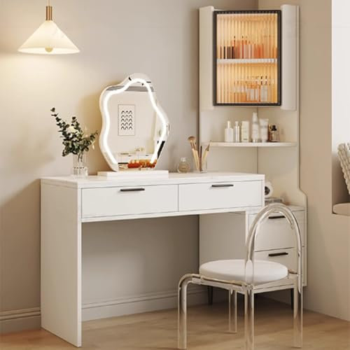 Modern Dressing Table Set with Glass Doors & Four Drawers for Bedroom Bianco (70x40x170cm)