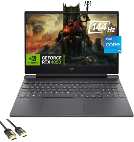 HP Victus Gaming Laptop, Pantalla 144Hz FHD de 15.6, 8-Core i5-13420H, NVIDIA RTX 4050 6GB GPU, 16GB RAM, 512GB SSD, WiFi 6, Webcam, KeyPad, USB-C, PDG HDMI Cable, Teclado de US, Win 11