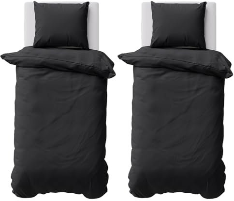 Visaggio Bettwäsche 155x220 cm Bettbezug Baumwolle Renforce 4 TLG Bettwäsche-Set mit Reißverschluss Uni Schwarz