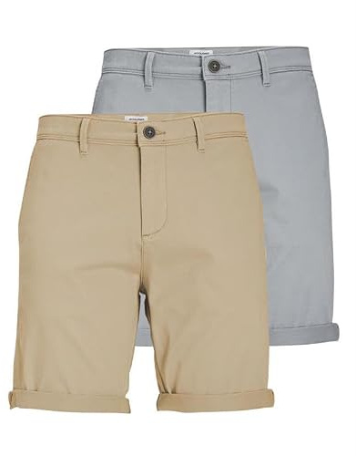 JACK & JONES Short Chino pour Homme, Coupe Droite, Lot de 2 (Ultimate Grey/Crockery), L