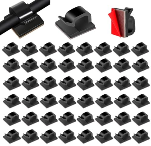 50 Soportes para Cables Autoadhesivos, Clips de Cable de Exterior,Organizador de Cables, Escritorio para Abrazaderas de Cables, para Cable de USB, Cargador,Navidad y Luces de Hadas,Negro