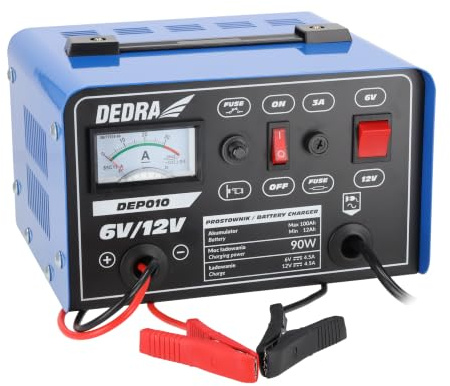 DEDRA Chargeur de batterie auto moto 6 V / 12 V pour batteries plomb-acide 12–100 Ah, redresseur pour voiture, moto et bateau, entretien et recharge des batteries de démarrage