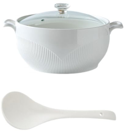 Peakjune Sopera con Tapas y Juego de cucharón,Juego De Soperas De Porcelana Blanca con Tapas,Sopera de cerámica con cucharón de Sopa,Juego de Sopa con Tapas y cucharón.