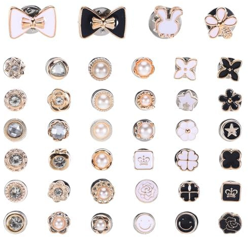 40 Stück Brooch Buttons Knöpfe-Broschen für Kleidung | Broschen & Anstecknadeln für Damen, Brosche Ausschnitt Verkleinern, Abnehmbare DIY-Dekoration ohne Nähen