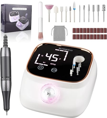Electric Nail Drill 45000RPM, Nail Files for Acrylic and Gel Nails, 13 in 1 Electric Nail File Kit, E File Nail Drill Machine with LED Display, Manicure Pedicure Kit for Women and Men