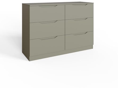 FWStyle Luno Ash Green 6 Drawer Chest of Drawers Wide Bedroom Storage 120cm
