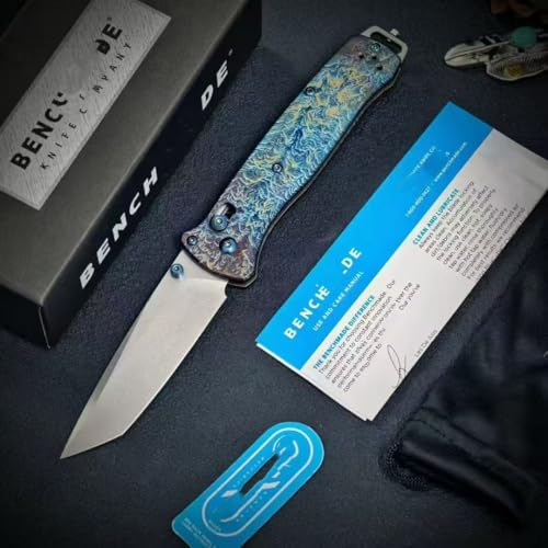 Amacigana Klappmesser Taschenmesser mit M390 Klinge, Blau Marmorierter TC4 Titan Griff, 20,9 cm Gesamtlänge, 8,6 cm Klinge, Outdoor Klappmesser