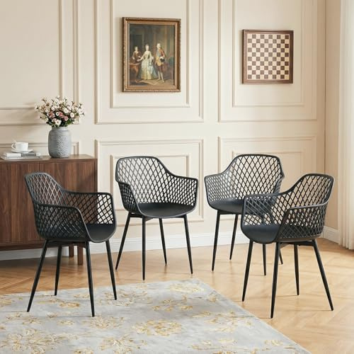 buybyroom Chaise Fauteuil, Fauteuil Scandinave, Chaise Salon, Convient pour Le Salon, la Chambre et la Salle à Manger, MatéRiau PP et MéTal, avec Pieds RéGlables, Noir