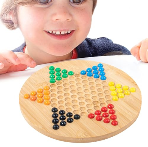 Ensemble de Jeu Chinois pour Femme - Pièces de Jeu en Perles de Verre, Plateau Hexagonal en Bois, polie, Accessoire Durable | pour Les Amis Réunion de Famille Fête Plaisir Stratégie