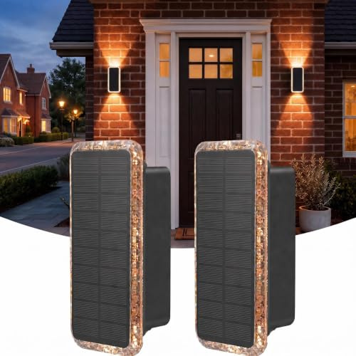 vighep Solar Fence Lights Outdoor Garden, 2 Pack Up and Down Solar Wall Lights, 5 Colour Temperatures 3000K-6000K, IP65 Waterproof Dusk to Dawn Garden Decor for Front Door Gate Porch