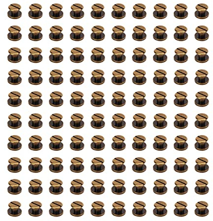 200 vis de reliure pour livre, kit assorti de vis Chicago, vis de reliure en laiton dur et épais de 9 x 5 mm avec un revêtement uniforme de pour albums photo en cuir bricola (Bronze)