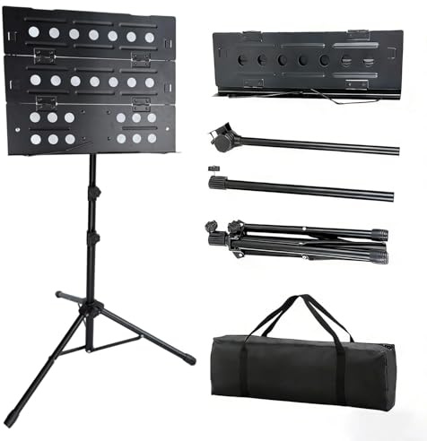 Notenständer – Professioneller Notenständer Klappbar Stabil Aus Metall Mit Perforierter Notenablage, Music Stand Höhenverstellbar Und Faltbar, Inkl. Tragetasche, Ideal Für Bandauftritte Und Proben