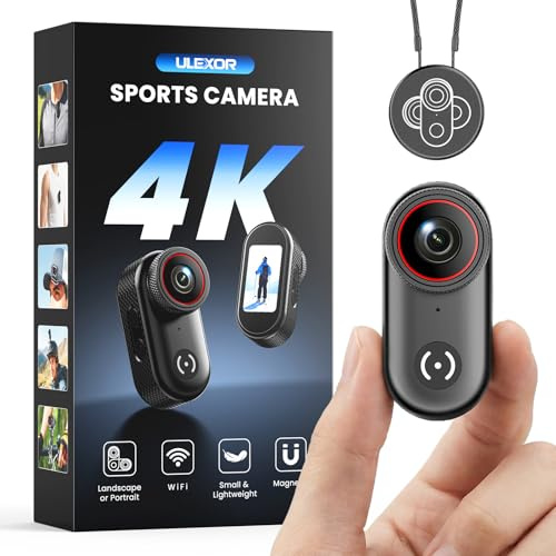 ULEXOR Mini Caméra Sport 4K avec Écran 1.47, Caméra Corporelle Magnétique Portable, POV WiFi, Batterie 150 Min, Idéal Vlog, Vélo, Moto et Piéton (Carte 64Go Incluse)