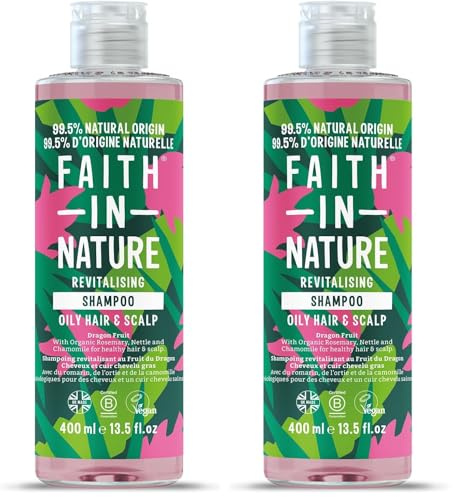 Faith In Nature Natürliches Drachenfrucht-Shampoo, Revitalisierend für fettiges Haar & Kopfhaut, Vegan & Tierversuchsfrei, Ohne SLS, Silikone oder Parabene, 400 ml (Packung mit 2)