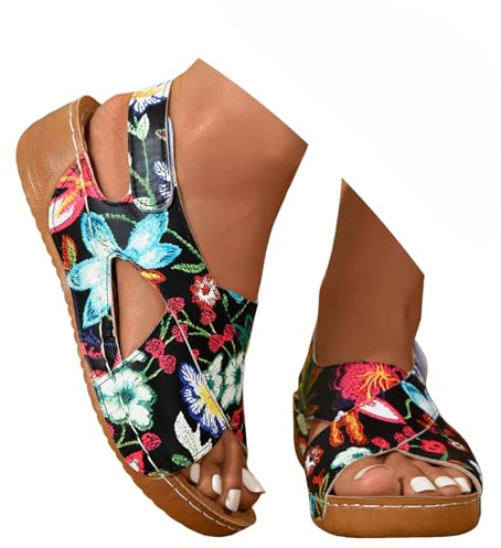 Generico Sandali Donna Estive Scarpe Ortopediche Comode Sandaletti Ciabatte Eleganti Sandali-Donna Anziana Ortopedici Comodi Blu Casa E Con Zeppa Estivi Pianta Larga Basse Ciabatta W 37