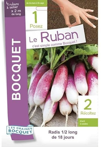 Sachet de graines de Radis de 18 jours en ruban à semer - 15 g - légume racine - LES GRAINES BOCQUET