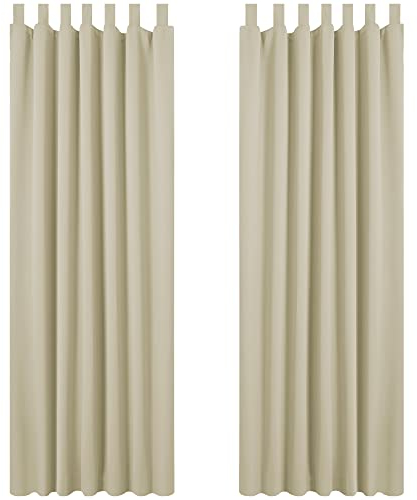 Deconovo Verdunkelungsvorhänge Schlaufen gardinen Wohnzimmer Vorhänge Blickdicht Schlaufenschal Thermovorhänge Kälteschutz, 290x140 cm(HöhexBreite), Beige, 2er Set