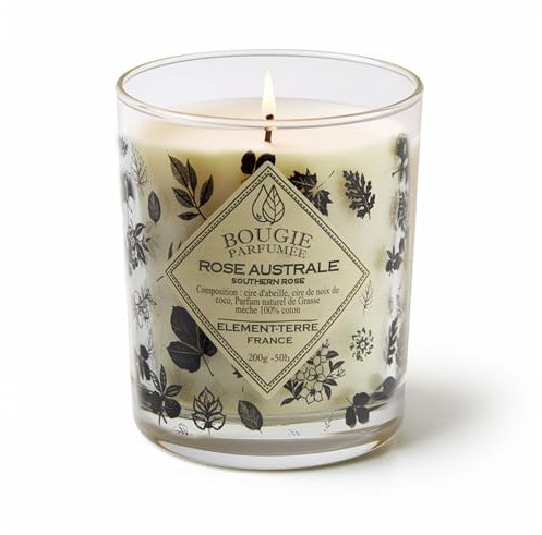 Bougie Parfumée 200 Grammes, 50 Heures Parfum Rose Australe