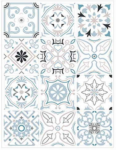 | Autocollants de Carreaux Adhésif | 12 Pièces - Stickers Autocollants Adhesifs Carrelage - Carreaux de Ciment - PASTELNIGHT - Dimensions d'un Sticker : 20 x 20 cm - Cuisine Salle de Bains Meubles ...