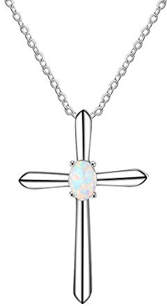 Purmy Opal Anhänger Damen 925 Silber Halskette,Weißer Opal Kreuz Gestalten,Modeschmuck Geburtstag Hochzeit Geschenke zum Liebhaber Freundin