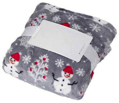 FUN FAN LINE Coperta in pile spessa, per divano o letto, motivo natalizio, 157 x 122 cm (Pupazzo di neve)