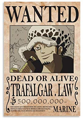 One Piece Law Bounty Wanted Anime-Poster und Wandkunstdruck, modernes Familienschlafzimmerdekor-Poster, 60 x 90 cm