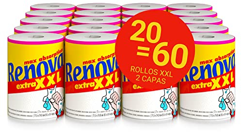 Renova Rouleau de cuisine extra XXL, 20 rouleaux équivalents à 60 rouleaux standards, Maxi absorbants, certifié FSC
