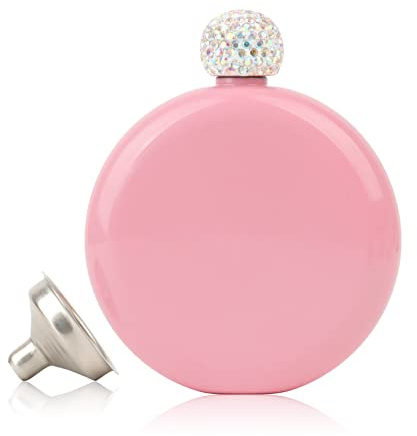 TOPTIE Round Flask for women, 5OZ Pink Cute Stainless Steel Whiskey Flask for Bride
