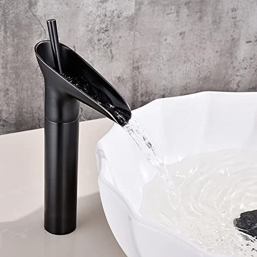 Grifo Lavabo Negro,Cascada Grifo de Lavabo Baño,Grifo lavabo alto,Estilo de Copa de Vino Cocina Alto, Mezclador para Baño,G 3/8,Agua Fria y Caliente Disponible, Estilo Retro