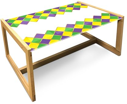 ABAKUHAUS Karneval Couchtisch, Carnival Colors Gitter, Acrylglas-Mitteltisch mit Holzrahmen für Büros Wohnheime, Groß Größe, Lila Lime Grün Gelb