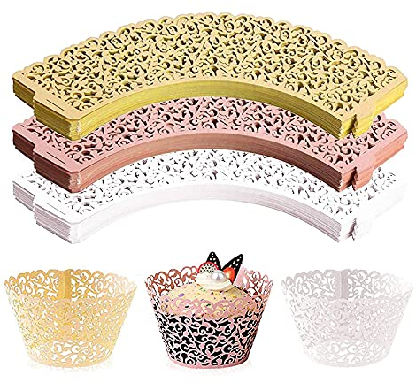 PRIZOM Cupcake-Förmchen aus Spitze, für Cupcakes, Cupcakes, Cupcakes, Tassen, für Hochzeit, Geburtstag, 150 Stück