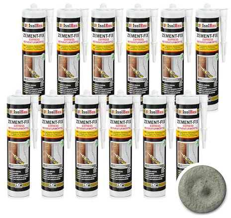 Isolbau Zement-Fix Express Lot de 12 cartouches de mortier de réparation pour joints et fissures en intérieur et extérieur Gris ciment 300 ml