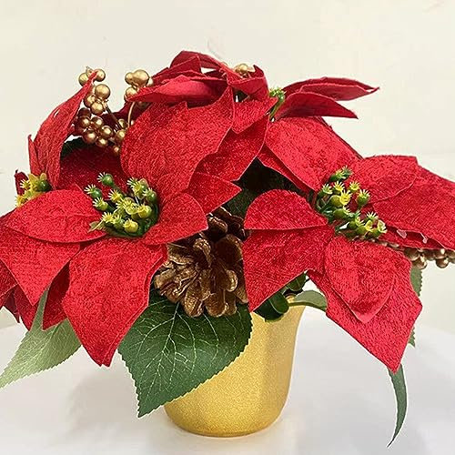Künstliche Weihnachtsblumen Im Topf, Weihnachtssterne mit 7 Köpfen, Künstliche Weihnachtssterne Im Bonsai, Künstliche Weihnachtssterne Im Topf, Weihnachtsstern-Pflanzen in Töpfen für Zuhause(#1)