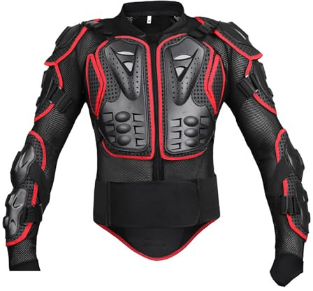 M&Catree Veste Armure Moto Blouson Motard Gilet Protection Équipement de Moto Cross Scooter VTT Enduro Homme Femme - Noir Rouge, 4XL