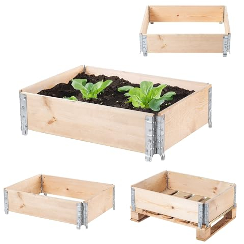 KADAX Palettenrahmen aus Holz, Stapelbare Holzrahmen, Aufsatzrahmen für Garten, Hochbeet Rahmen, Pflanzkasten, Gartenbeet, Gemüsebeet, Kräuterbeet (80 x 60 x 22,5 cm)