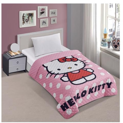 Jay Franco Hello Kitty JF14540 Tagesdecke für Doppelbett, gesteppt, Rosa