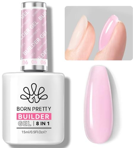 BORN PRETTY 15ml Colle à Faux Ongles 8 en 1, Gummy Base Pose Américaine Sakura Couleur, Gel Nail Glue pour Extension d'ongles et Apex Builder, Colle Ongle Capsule UV/LED pour Nail Shaper Renforçateur